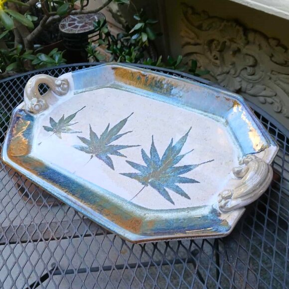 Randy Pearsall Handmade Stoneware Art Pottery Leaf Serving Platter - Picture 1 of 9